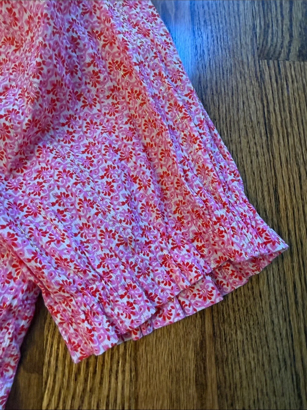 LOFT Pink Floral Square-Neck Puff Sleeve Blouse